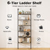 6-tier ladder shelf in oak with rustic wood grain, ideal for books, plants, and storage boxes, wall-mounted for.
