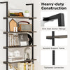 6-tier ladder shelf with oak finish, heavy-duty construction, and firm wall anchor fittings for reliable support.
