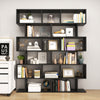 S-shaped black 6-tier bookshelf with spacious compartments for books and decor, perfect for living room or office use.