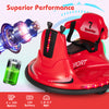Red 12V kids ride-on bumper car with remote control, lights, and music, designed for safe and exciting driving fun.