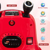Close-up of the control panel on the red 12V kids ride-on bumper car, featuring light switch, USB port, and battery.