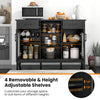 Black sideboard buffet cabinet featuring 2 drawers and 4 adjustable shelves for versatile storage in any living space.