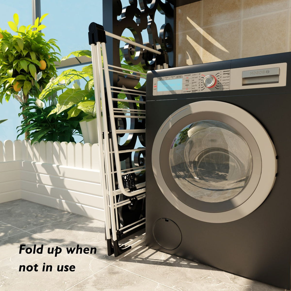 Portable laundry clothes storage drying rack with foldable design, adjustable wings, and durable rust-proof steel for.