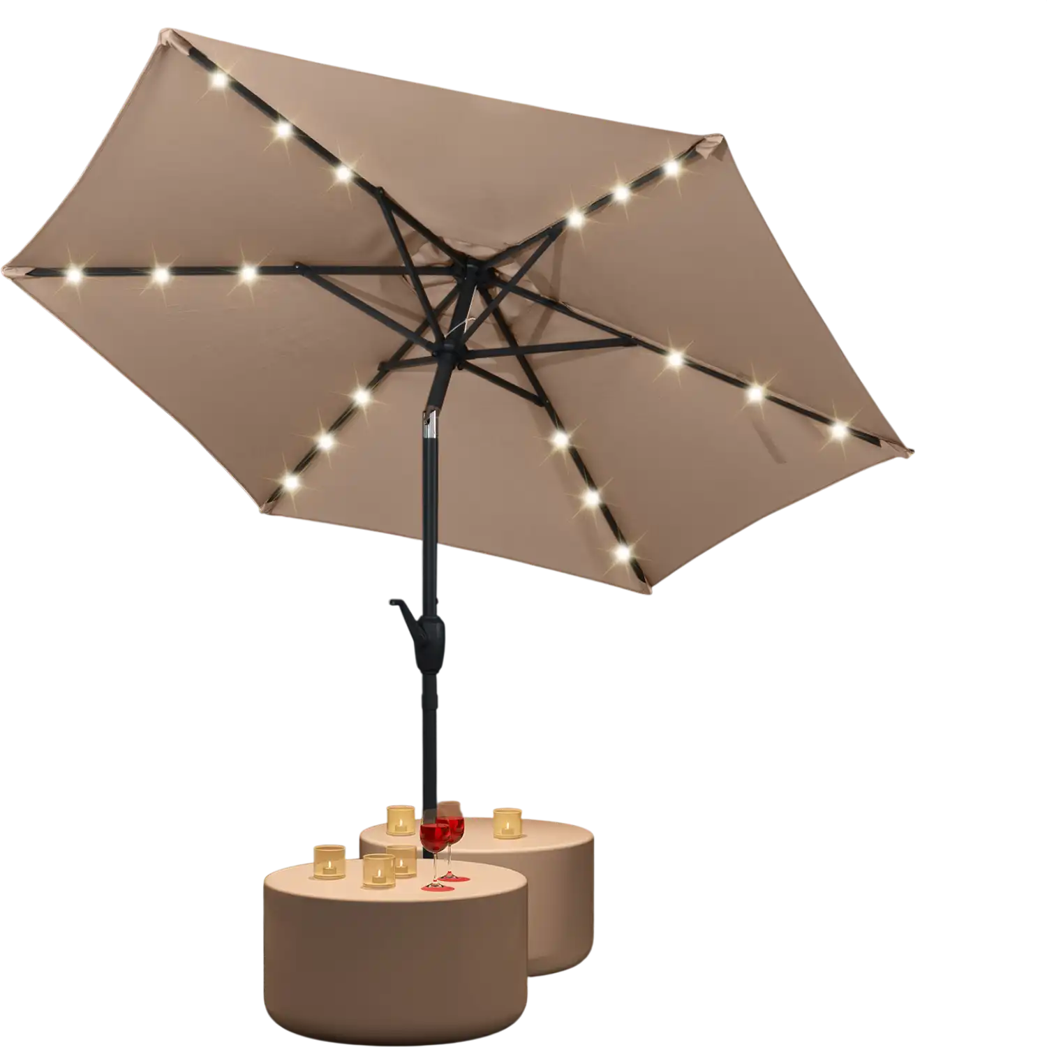 Costway 7.5' Solar Powered Patio Umbrella with LED Lights Crank Handle Tan 351426897 New