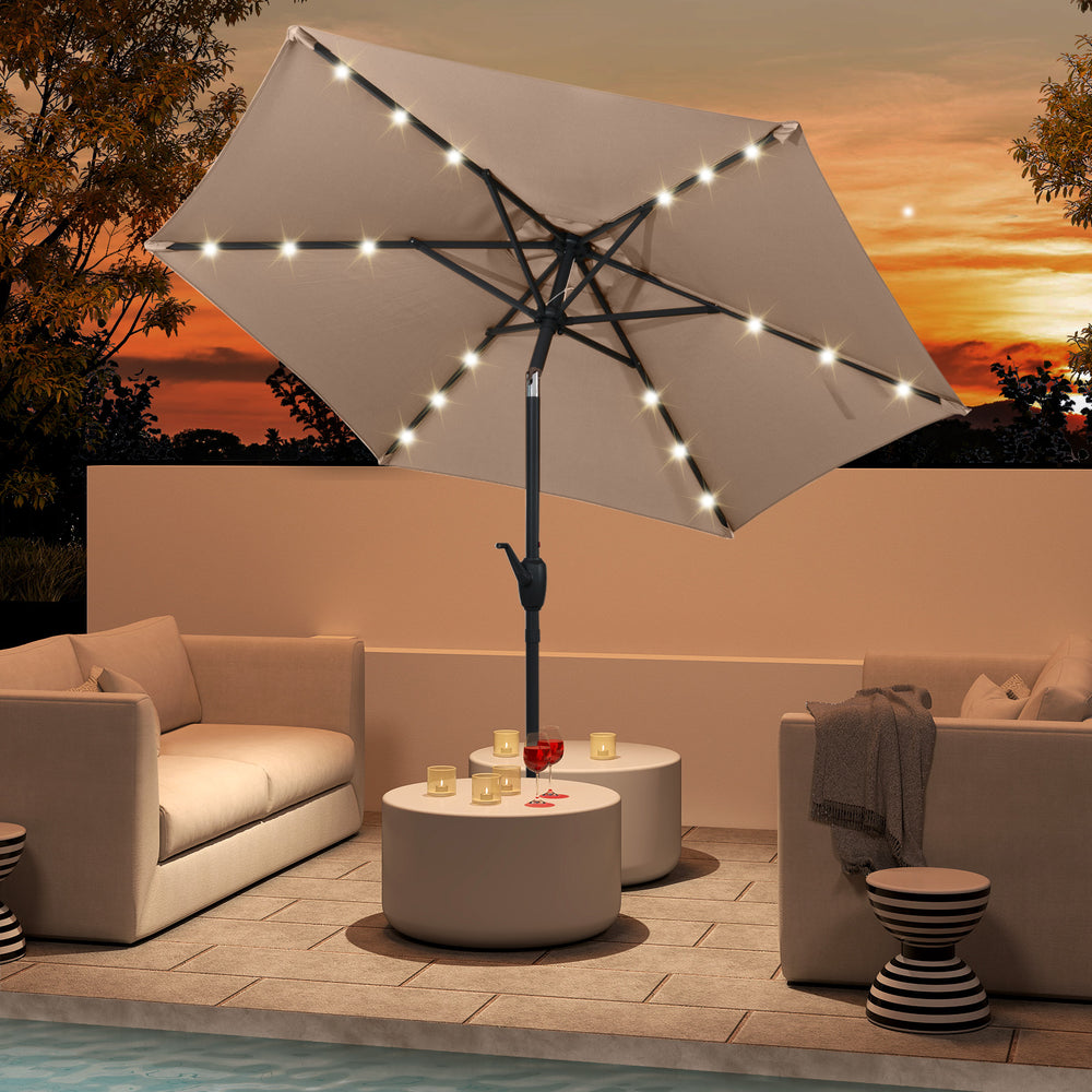 7.5 Feet Solar Powered Patio Umbrella with LED Lights and Crank Handle-Tan - Gallery View 1 of 10