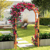 Wooden garden arch arbor with pink flowers, made of durable fir wood, ideal for climbing plants and outdoor decor.