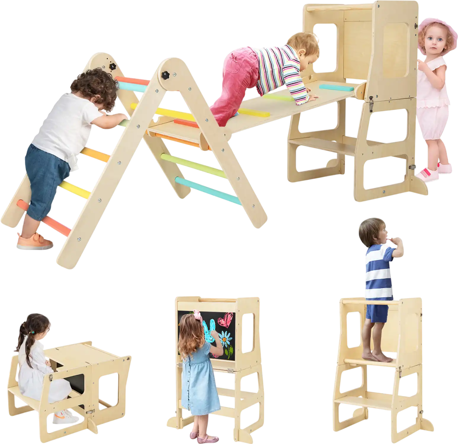 Costway 7-in-1 Toddler Climbing Toy Table & Chair Slide Set 32597814 New