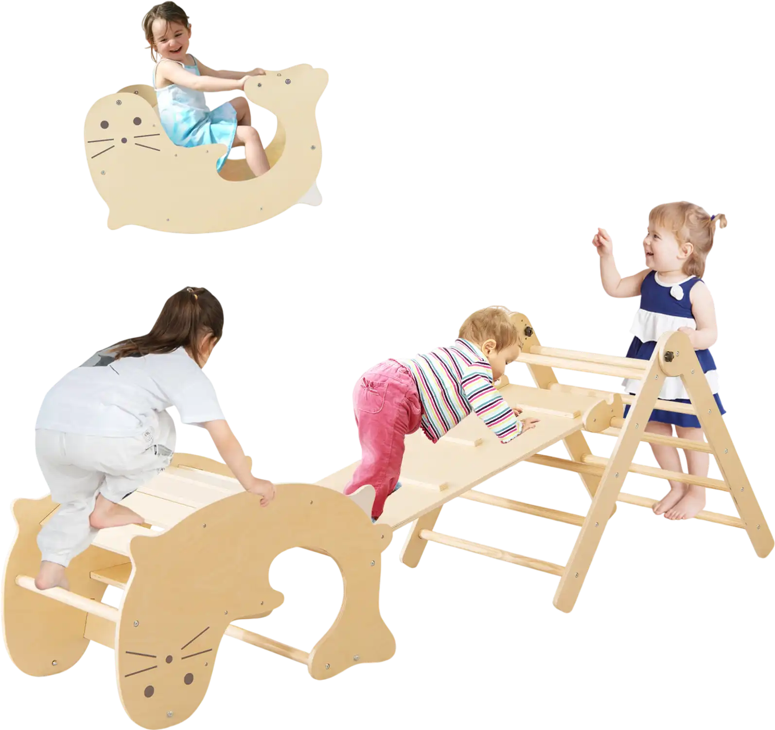 Costway 7-in-1 Indoor Climbing Toys for Toddlers Reversible Ramp Natural 15286973 New