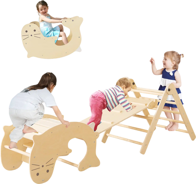Costway 7-in-1 Indoor Climbing Toys for Toddlers Reversible Ramp Natural 15286973 New