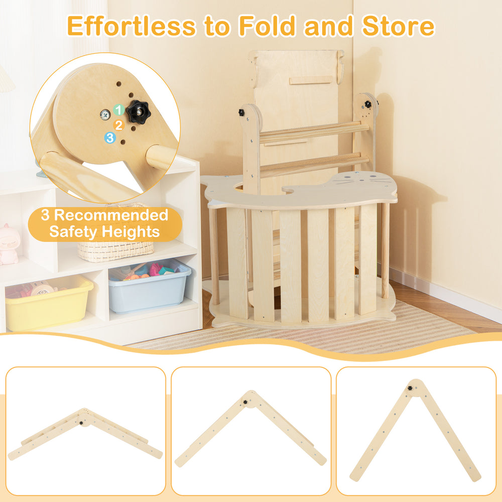 Adjustable climbing ladder with three safety heights for the 7-in-1 indoor climbing toys, perfect for toddlers' play.