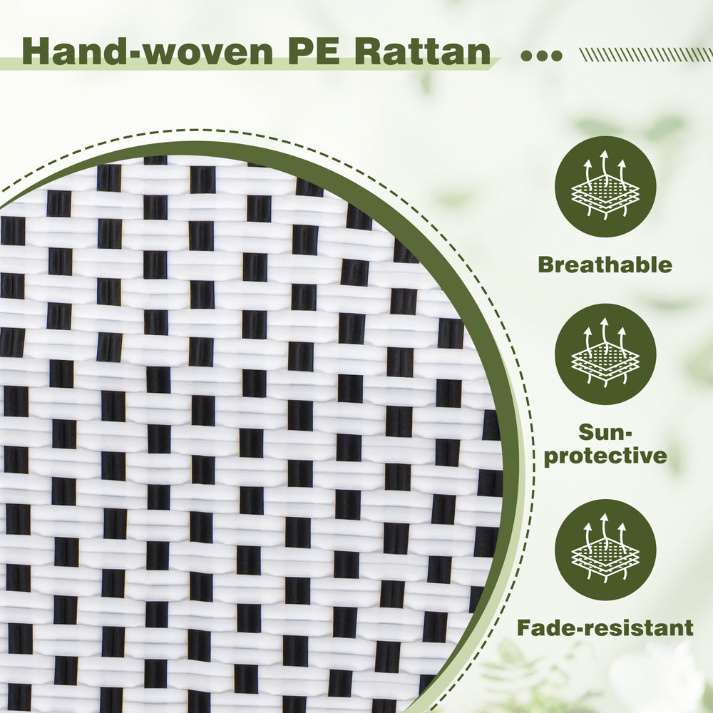 Close-up of hand-woven PE rattan texture, showcasing breathable, sun-protective, and fade-resistant material for.