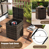 Rattan propane tank cover with lid, suitable for 20 lbs gas cylinder, doubles as a side table for outdoor use.