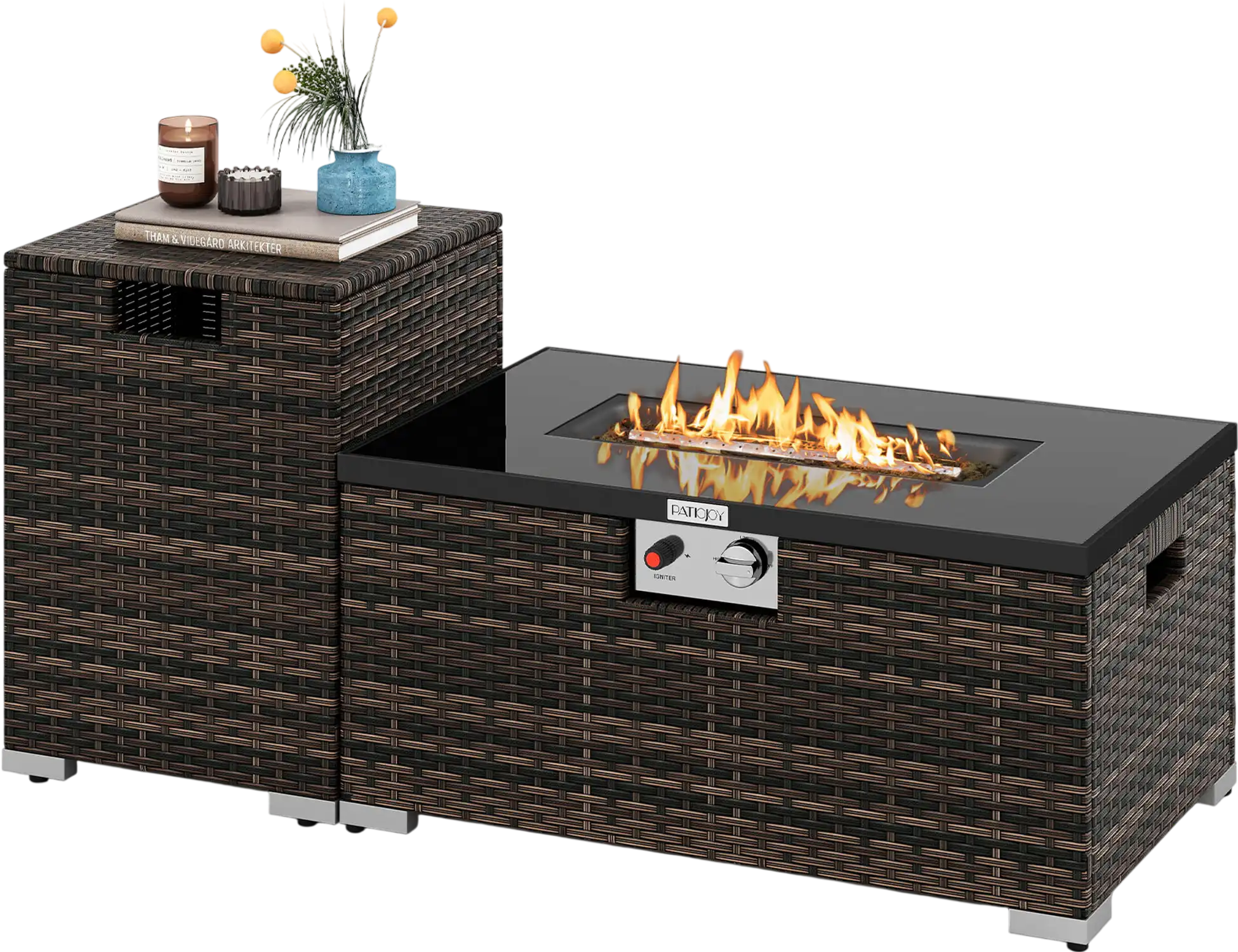 Costway 2-Piece Outdoor Rattan Gas Fire Table Set 32