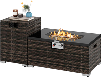 Costway 2-Pc Outdoor Rattan Gas Fire Pit Table Set 32