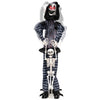 Life-size 70" clown with glowing red eyes and lifted skeleton, featuring blood-stained clothes and spooky sound effects.