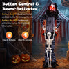 Life-size 70" clown with glowing red eyes and lifted skeleton, perfect for Halloween decoration with sound-activated features.