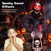 Life-size 70" clown with glowing red eyes, spooky skeleton, and sound effects, perfect for Halloween decoration.