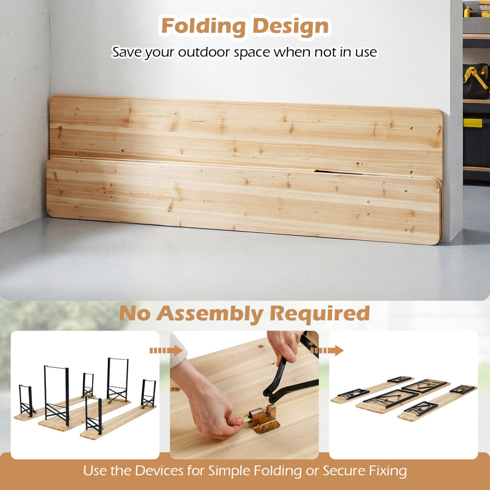 Folding picnic table with benches made of fir wood, seats 6, ideal for patio gatherings, featuring a space-saving.