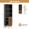 70-inch black 5-tier bookshelf with adjustable shelves and sliding doors, ideal for living rooms and studies.