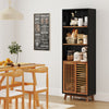 70-inch black 5-tier bookshelf with adjustable shelves and sliding doors, perfect for living rooms or studies.