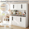 70-inch white farmhouse pantry cabinet with 4 cabinets, 2 adjustable shelves, and 12-bottle wine rack for versatile.