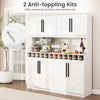 Farmhouse pantry cabinet white finish with 2 anti-tipping kits for enhanced stability in kitchen or dining room.