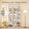 70-inch tall bookshelf with 24 cube storage compartments and 18 adjustable shelves for versatile organization in any room.