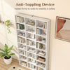 70-inch tall bookshelf with 24 cube storage compartments and anti-toppling device for stability in narrow spaces.