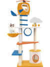 Aviation-themed cat tree featuring a helicopter perch, cozy basket bed, and multiple platforms for playful exploration.