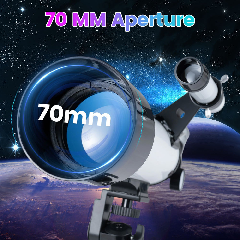 70 mm aperture refractor telescope with adjustable tripod, perfect for observing celestial bodies and wildlife.
