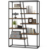 71-inch industrial etagere bookcase with 7 zigzag shelves, rustic brown finish, perfect for books and decor in any room.