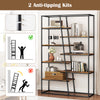71-inch industrial etagere bookcase with 7 zigzag shelves in rustic brown, featuring a heavy-duty metal frame for.
