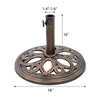 Heavy-duty 23-pound round umbrella base stand in classic bronze with petal pattern, suitable for 38mm and 48mm poles.