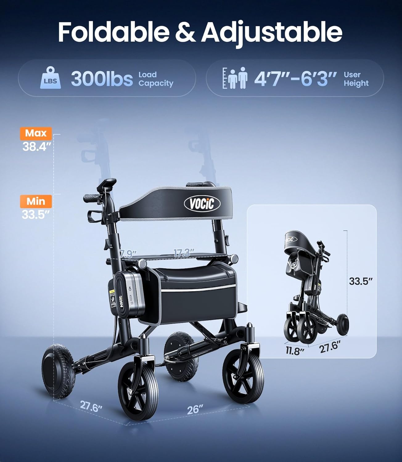 Vocic Z73 Electric Rollator Walker Folding 300 Lbs