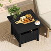 Black outdoor side table with 1.89" umbrella hole, featuring a wood-like surface and storage for patio use.