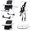 Side view of the 4-in-1 high chair in black, highlighting the 5-position backrest and safety features for infant.