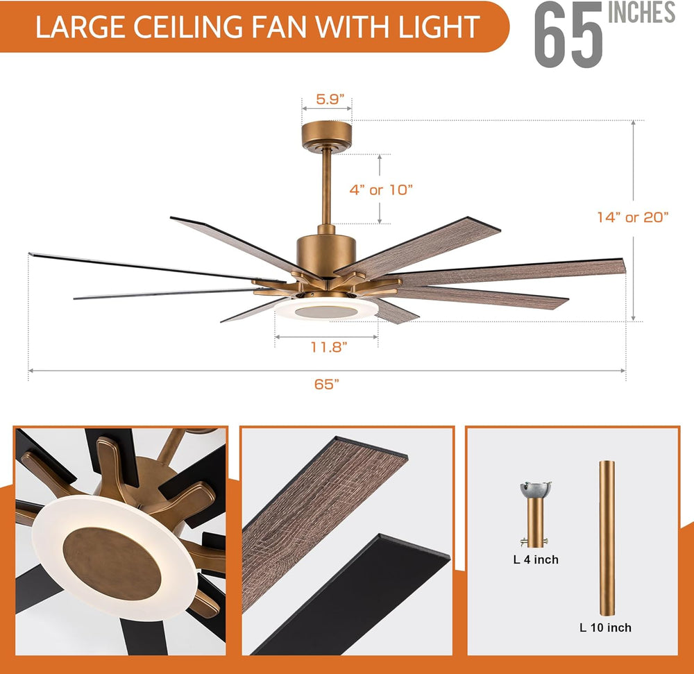 Parrot Uncle 65" Godavari Ceiling Fan with Dimmable LED and Remote Control New