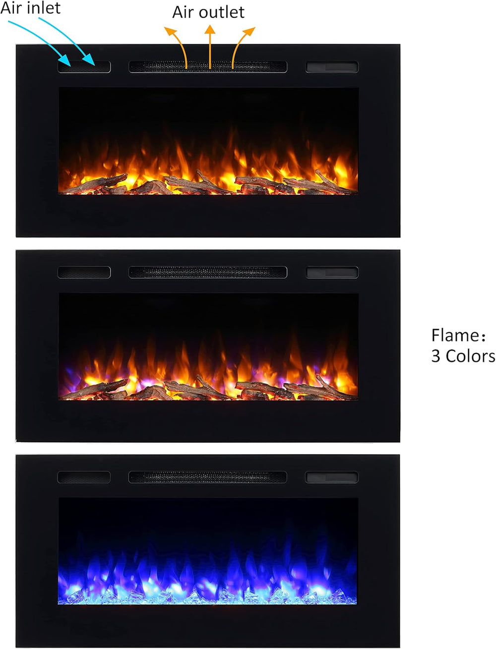 PuraFlame Alice Electric Fireplace 40" Recessed with Heater 1500W New