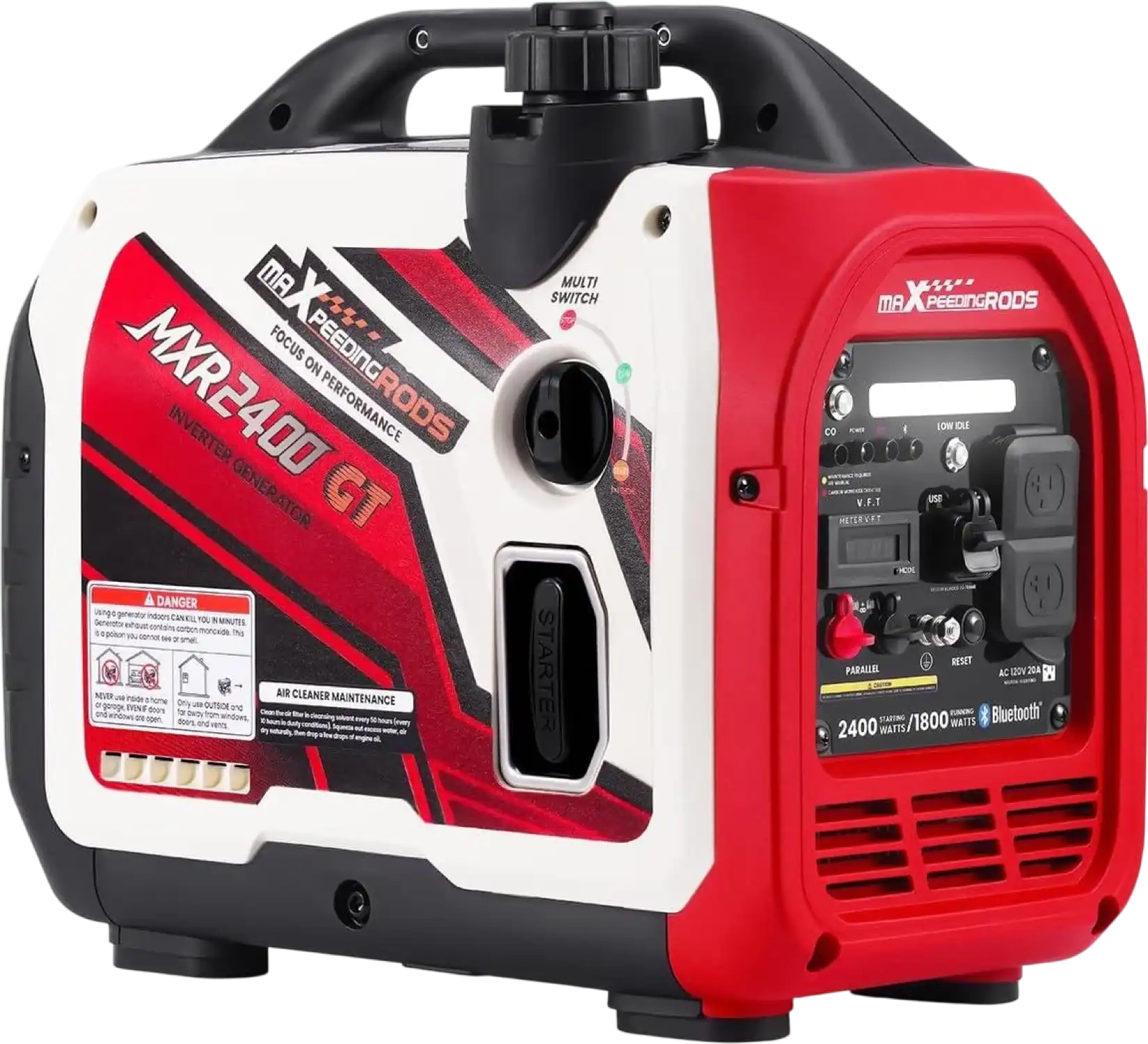Maxpeedingrods 1800W/2400W Inverter Generator Gas Low THD CO Alert Bluetooth App MXR2400GT-US New