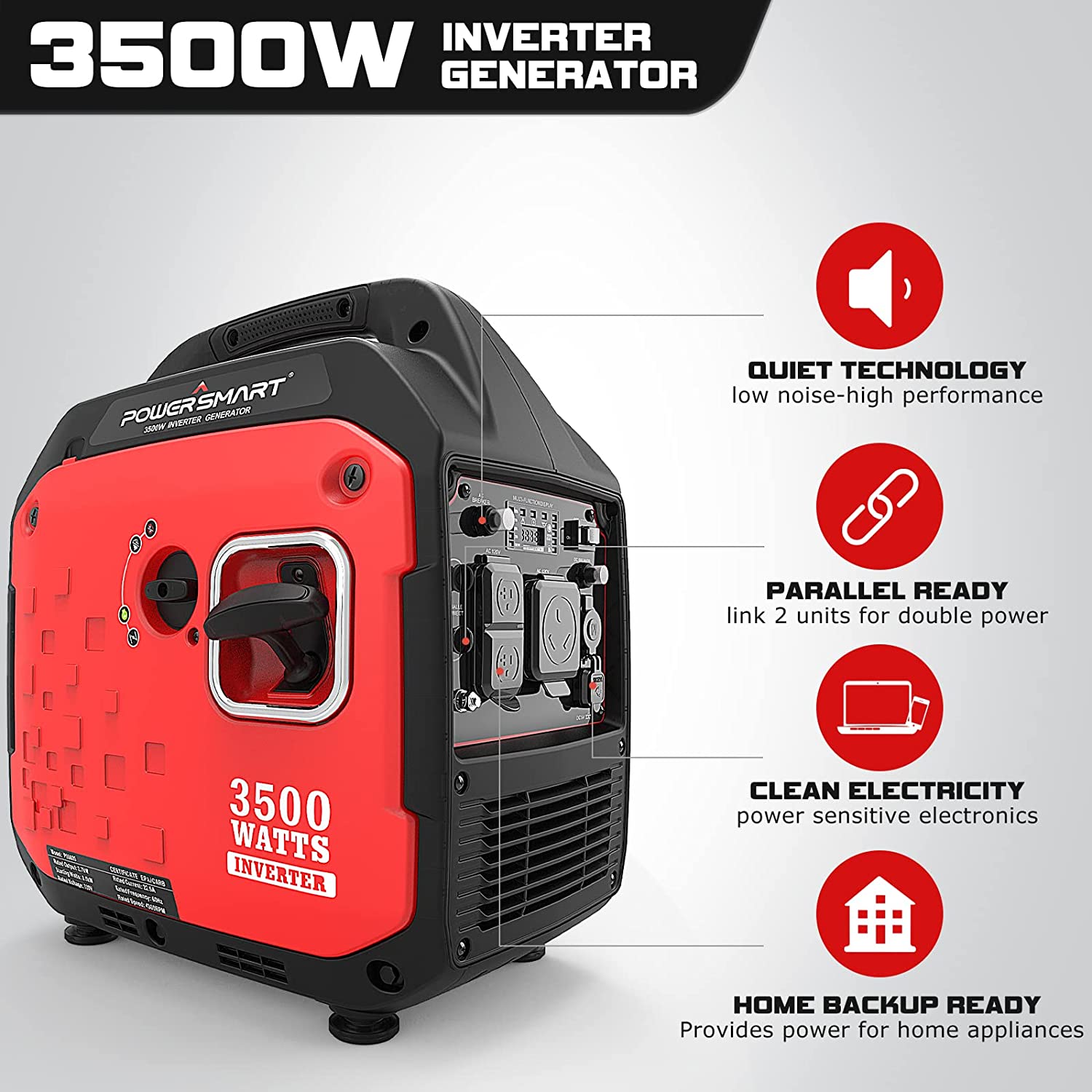 Powersmart PS5035 Inverter Generator 2700/3500W Gas 4 Stroke Recoil Start New