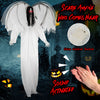 6.6 feet Halloween animatronic angel with light-up red eyes, flapping wings, and sound activation for spooky indoor.