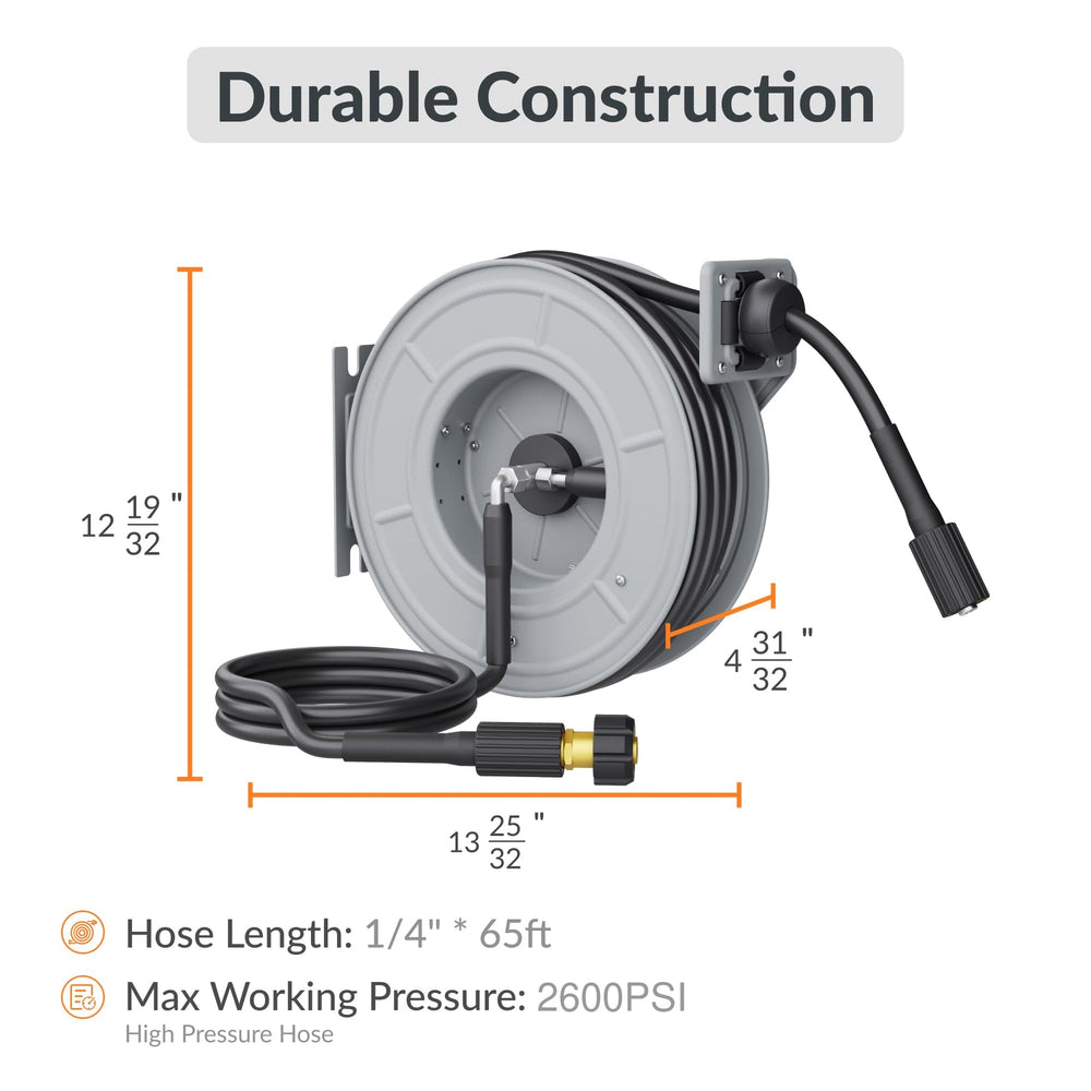 Giraffe Tools Retractable Pressure Hose Reel 1/4in 65ft 2600 PSI New