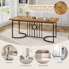 Rustic brown 71-inch dining table with a sturdy black metal frame, perfect for 6-8 people in various settings.