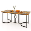 Large rectangular dining table for 6-8 people, rustic brown wood top with sturdy metal frame, ideal for gatherings.
