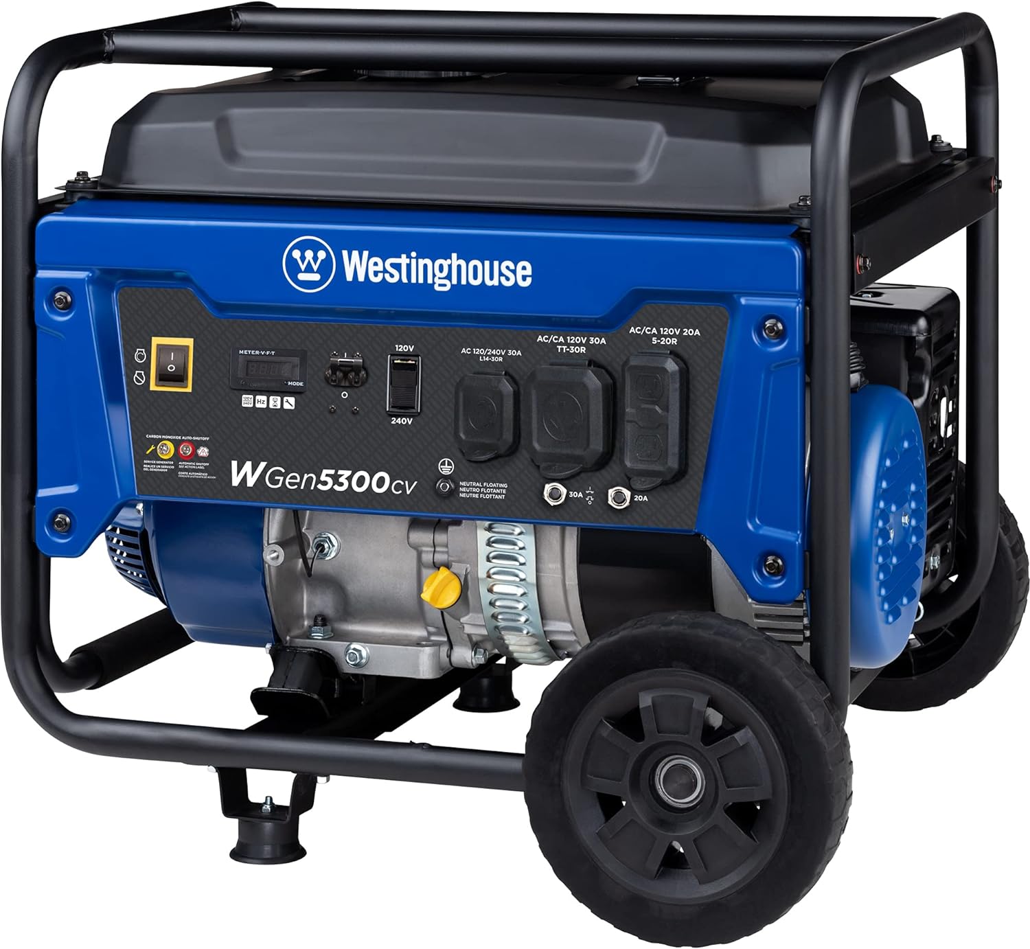 Westinghouse WGen5300cv Generator 5300W/6600W 30 Amp Recoil Start Gas with CO Sensor New