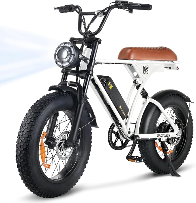 CYCROWN Run Mini Full Suspension Compact Vintage Moped Ebike, 750W Peak, 20 MPH, Up to 30-Mile Range