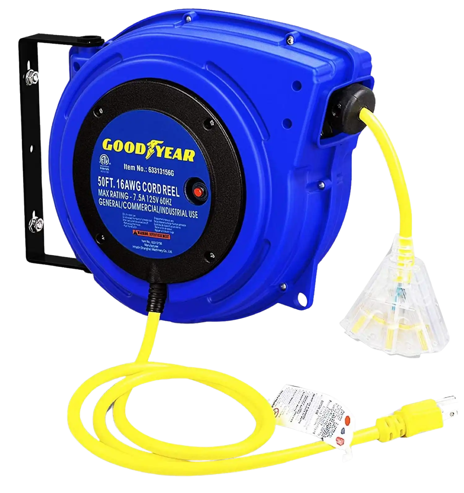 Goodyear 16 AWG x 50' 10A Mountable Retractable Extension Cord Reel New