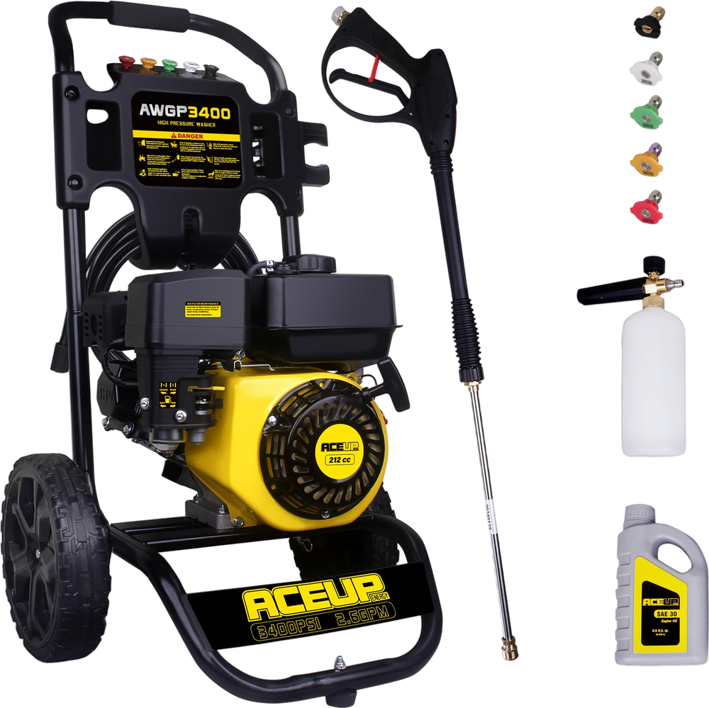 Aceup Energy 3400 PSI Gas Pressure Washer 2.6 GPM 212cc High Pressure Power Washer for Garden, Cars, Wall