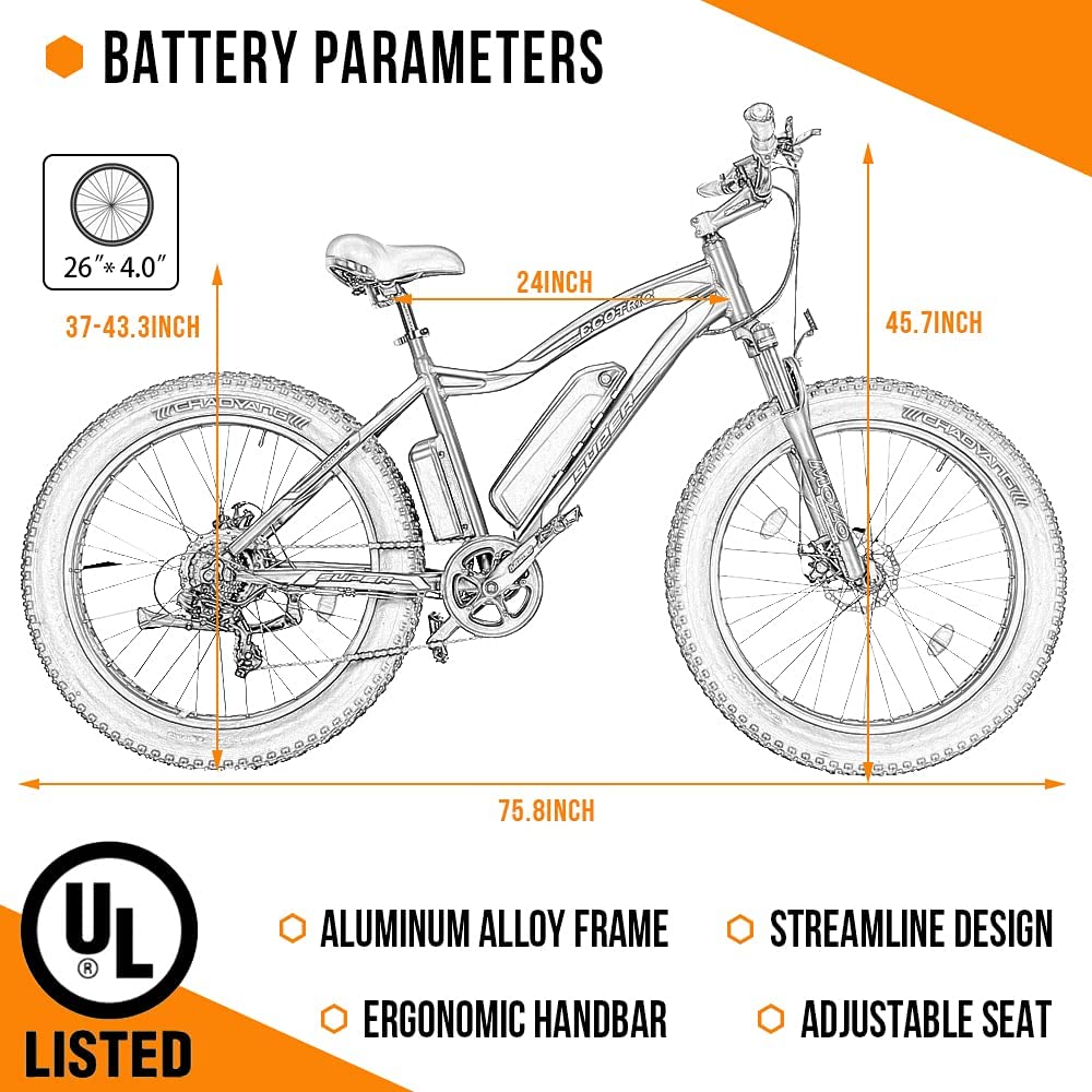 Ecotric Rocket E-Bike 36V 12.5AH 500W 20 MPH 26" Fat Tire Beach Snow N FactoryPure Ecotric Rocket E-Bike 36V 12.5AH 500W 20 MPH 26" Fat Tire Beach Snow N FactoryPure