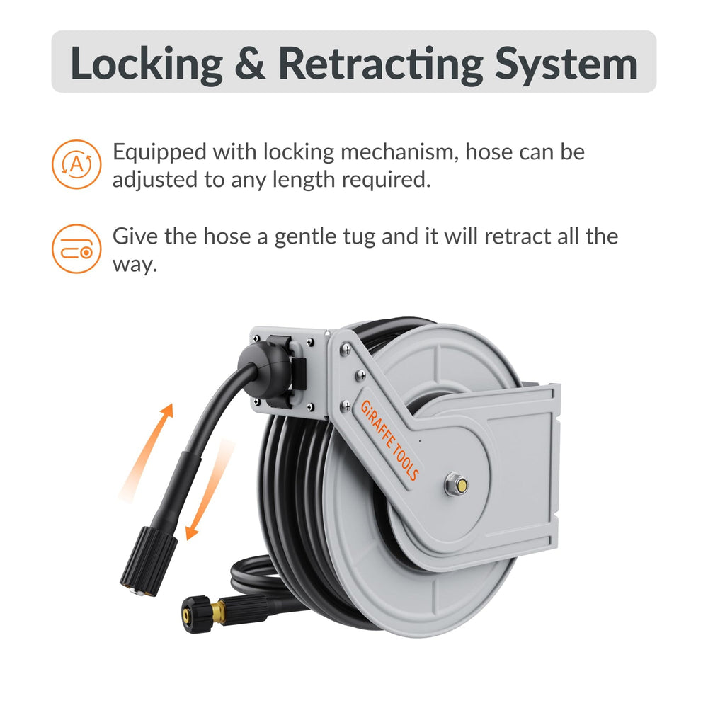 Giraffe Tools Retractable Pressure Hose Reel 1/4in 65ft 2600 PSI New